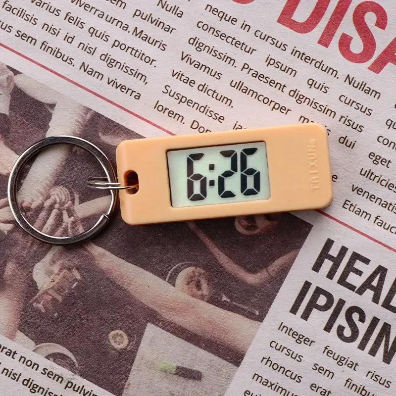 Mini Electronic Clock Keychain Digital Led Time Display Student Rectangle Watch Portable Wall Clock Keyring For Bag Backpack