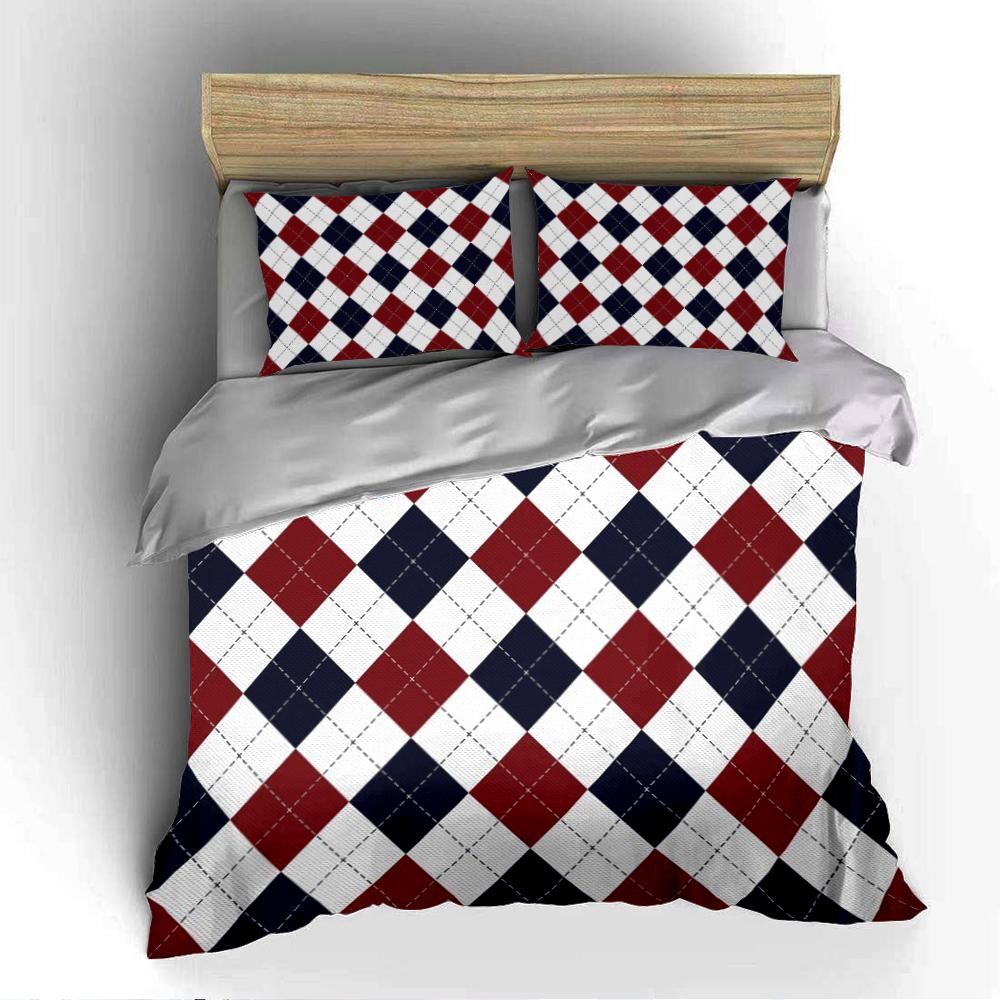 Plaid Red and Navy Blue Bedding Set Bedding set (1 duvet cover, 2 pillowcases, duvet not included)