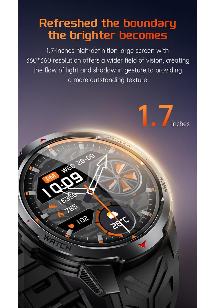 KT88 Smartwatch: HD Large Screen, Flashlight, Multi-Sport Tracking, Health Monitor, Waterproof