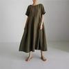 2025 Summer Sleeveless V-neck Linen Cotton Over-the-Knee Dress for Women - Solid Color, Simple Slit Design