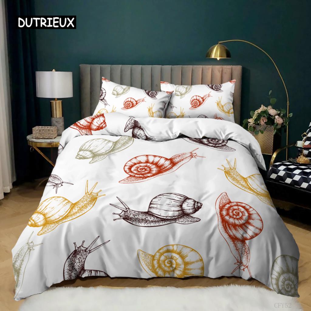 Snail Duvet Cover Set King Size Reptile Colorful Snail Comforter Cover Twin for Teens Adults Microfiber Animal Theme Bedding Set