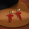 Autumn Luxury Red Bowknot Stud Earrings: Elegant, Lightweight Design for Women
