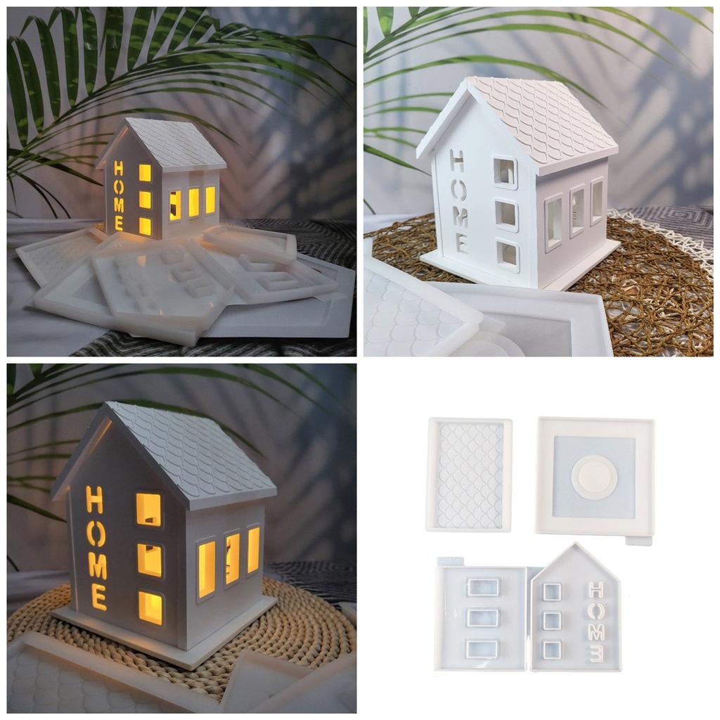 3D House Silicone Molds for Resin Concrete Home House Candle Holder Mold House Shaped Gypsum Mold Table Decorations