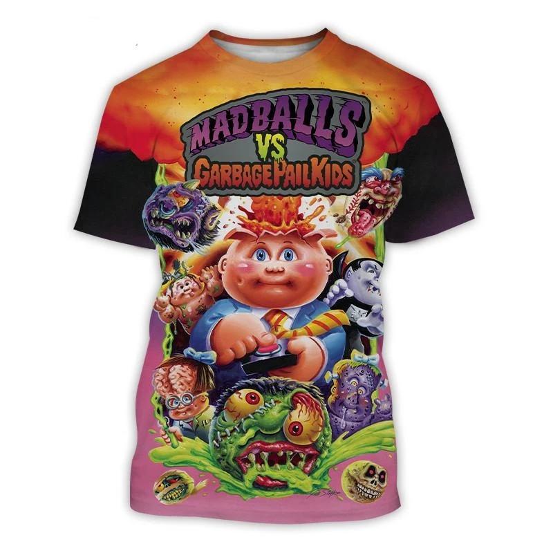 Camisetas Gráficas de Cubo de Basura de Dibujos Animados para Niños Estampado 3D Camisetas de Anime para Niños Moda Hombres Mujeres Manga Corta Cuello Redondo Camiseta Harajuku Y2k Top