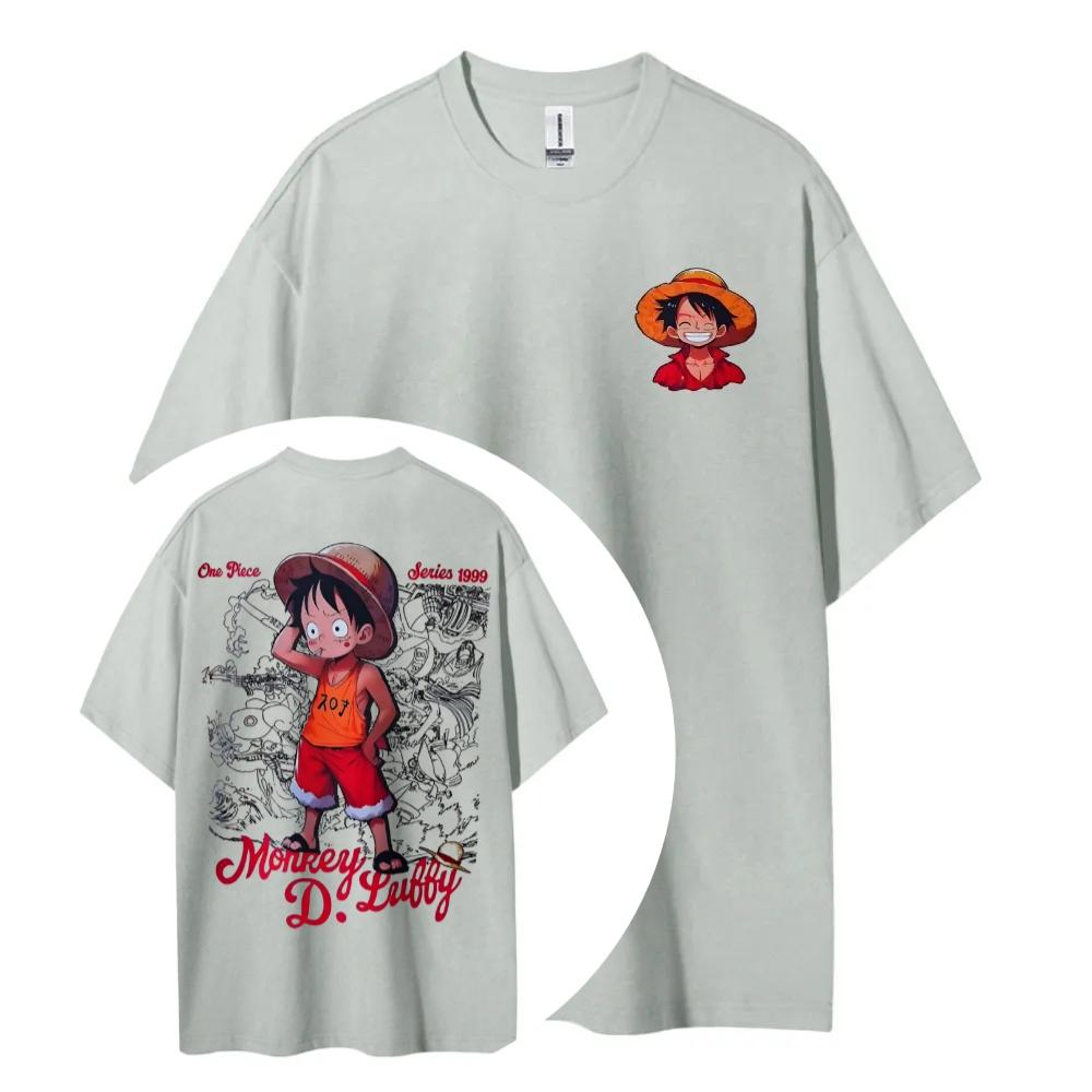 One Piece Animation Derivatives Luffy Printing Top Mens and Womens Summer Fashion Breathable Street Y2K Shortsleeved TShirt