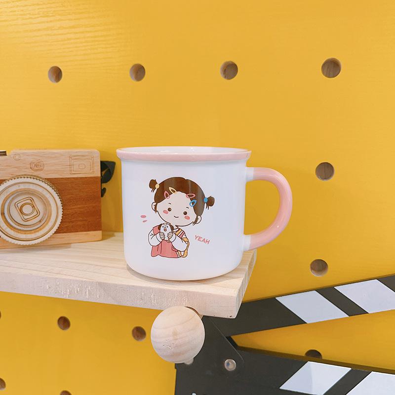 Cartoon Creative Couple Cup Boy Girl Student Water Cup Ceramic Cup Mug Breakfast Cup Cute Pair Cup