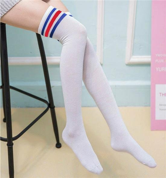 Academy Style Women's Striped Knee-High Cotton Socks - Three Stripes, Perfect for Dance Performance