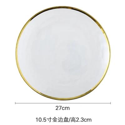 Clear Glass Gold Stroke Tableware Charger Plate Transparent Glass Dinner Cake Food Dessert Plate Bowl Set Table