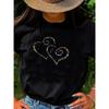 European Size Women's Heart Print Short Sleeve T-Shirt with Faux Crystal Heart Design, Round Neck Romantic Summer Top. Versatile Casual Shirt