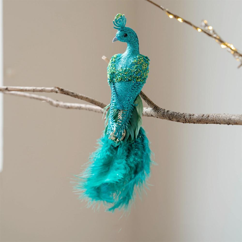 Realistic Feather Bird Hanging Pendant Built-In Clip Faux Peacock Tree Hanging  Home Party