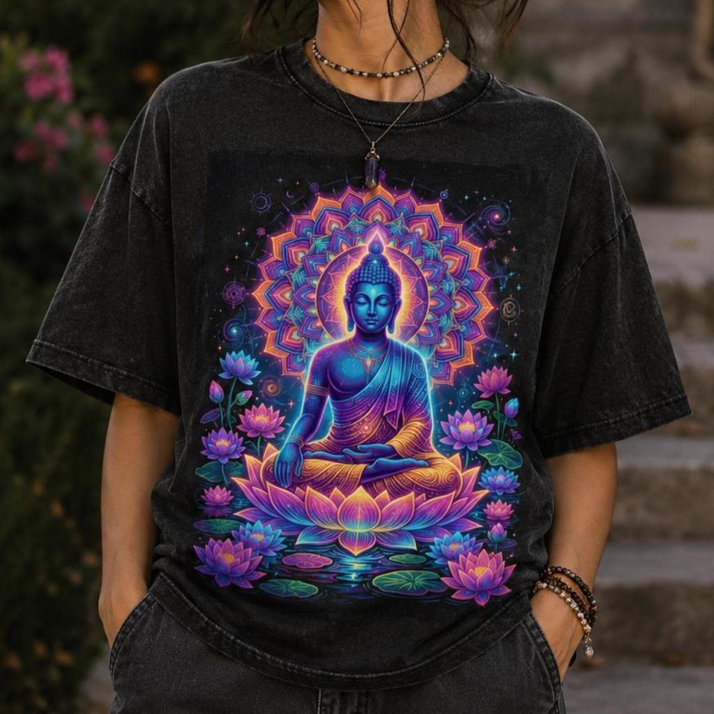 Psychedelic Buddha T-Shirt and kids tshirt, Spiritual Meditation Tee, Lotus Flower Shirt and kids tshirt, Yoga Gift, Trippy Mandala Graphic Top