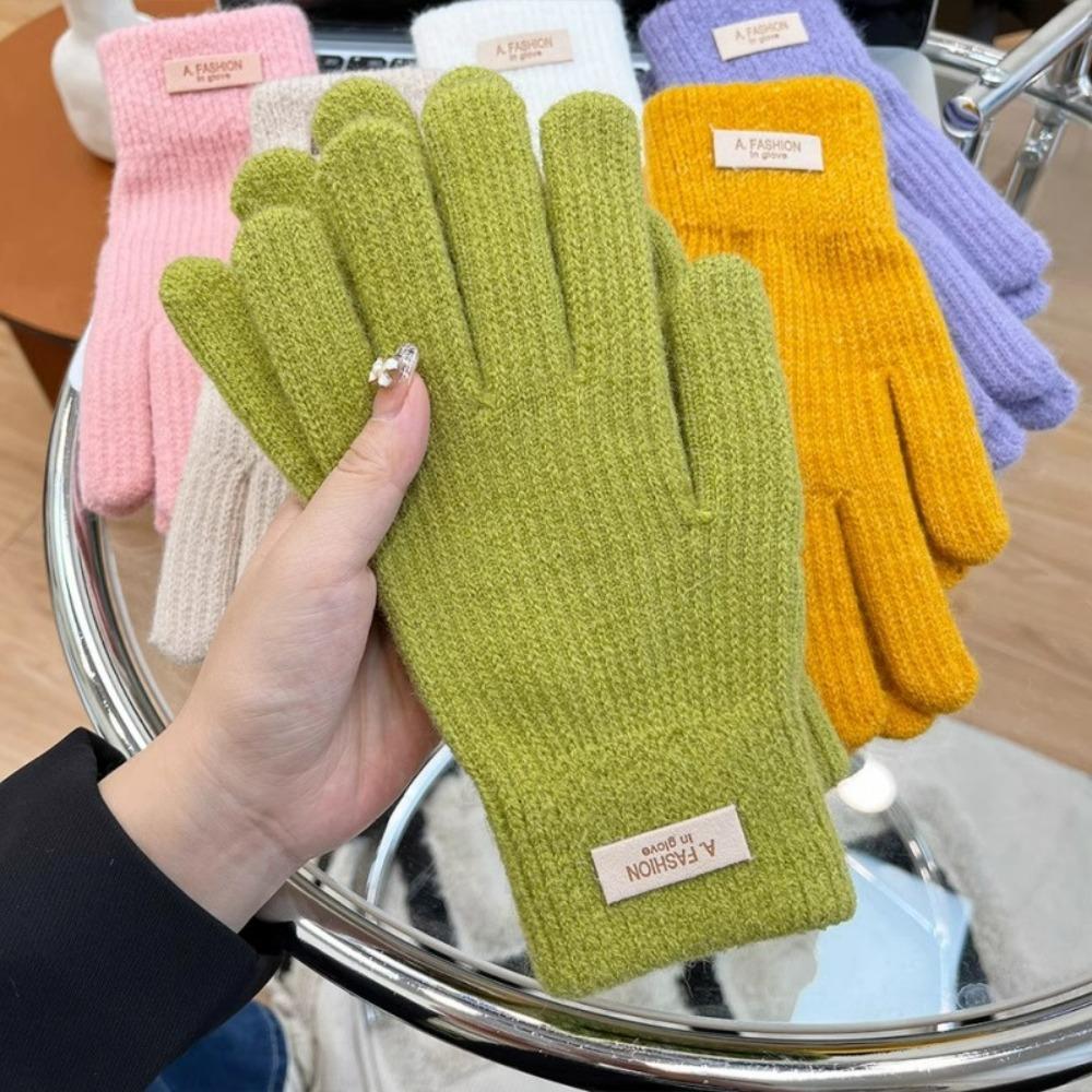 Women's Winter Knitted Gloves - Thickened Fleece-Lined Candy-Colored Touchscreen-Enabled Fingerless & Five-Finger for Cycling