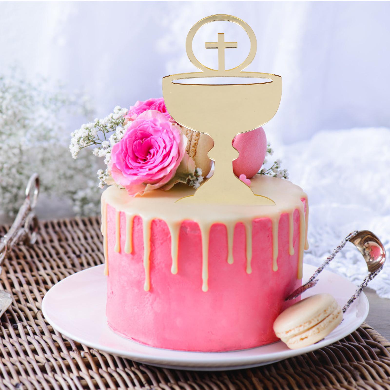 4pcs Cake Topper Decorative Inserts For Birthday Baptism Cupcake Decoration Cross Acrylic Toppers Baby Shower Dessert Picks dorato