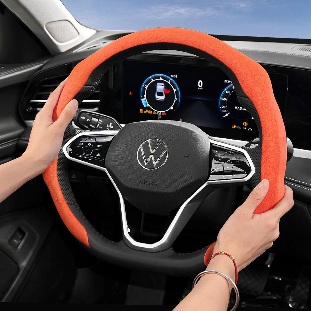 Suitable for Volkswagen Premium Suede Snap-On Steering Wheel Covers, Non-Slip and Durable, Available for D-Shaped Steering Wheels, Compatible