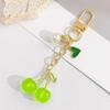 Cute Cherry Keychain With Pearl And Heart Charm Resin Fruit Pendant Bag Accessory For Women Girls