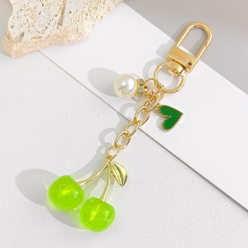 Pearl Heart Cherry Keychain With Resin Fruit Pendant for Everyday Bags A4