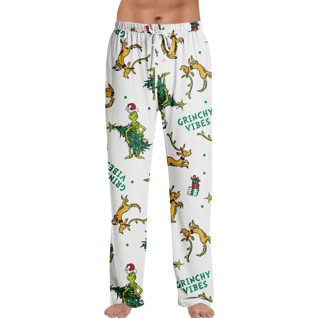 Men's Casual Loose Fit Print Pants Sleep Pajama Bottoms for Home Wear