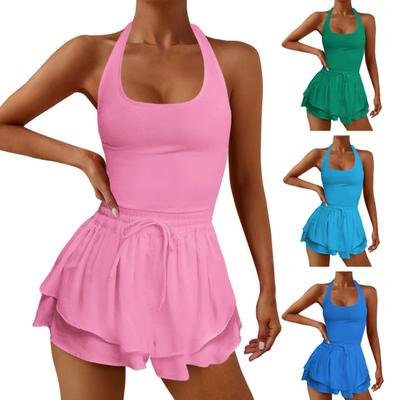 Women Jumpsuit U-Neck Sleeveless High Waist Running One-Piece Sports Wear Solid Color Summer Fitness Wear