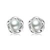 Silver Color Pearl Stud Earrings Flower Design Earrings For Women Jewelry New
