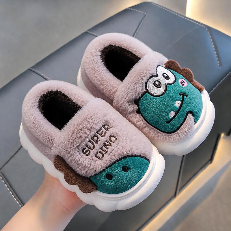Kinderschuhe - Jungen- und Mädchen-Dicke Fleece Anti-Rutsch Gepolsterte Gummi-Sohle Baumwoll-Hausschuhe 24-25 black