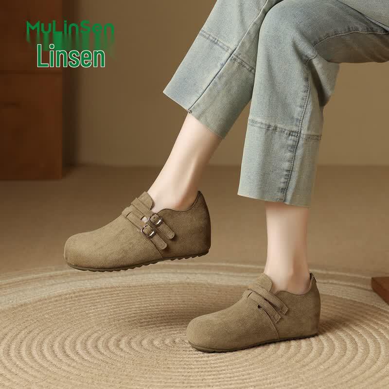 Mulin Sen Women s Double Buckle Platform Casual Shoes 37