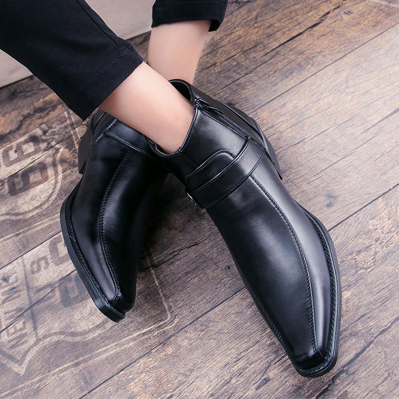 Men's Short Boots With Side Zipper And Pointed Toe, British Style