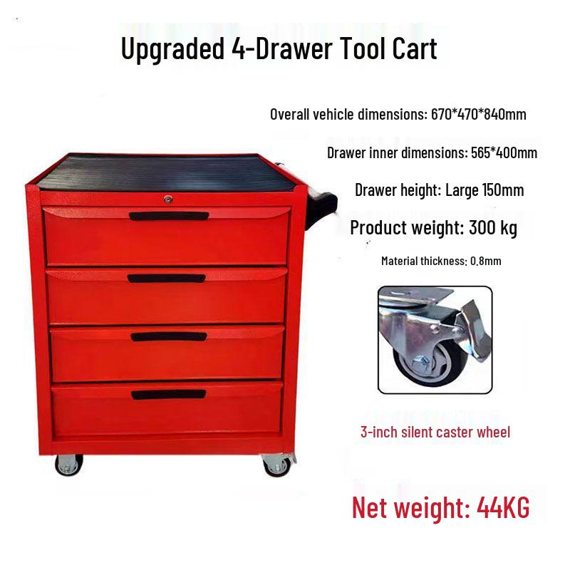 Movable Three-Layer Hand Cart: Multi-functional Auto Repair & Household Tool Box with Cabinet Door