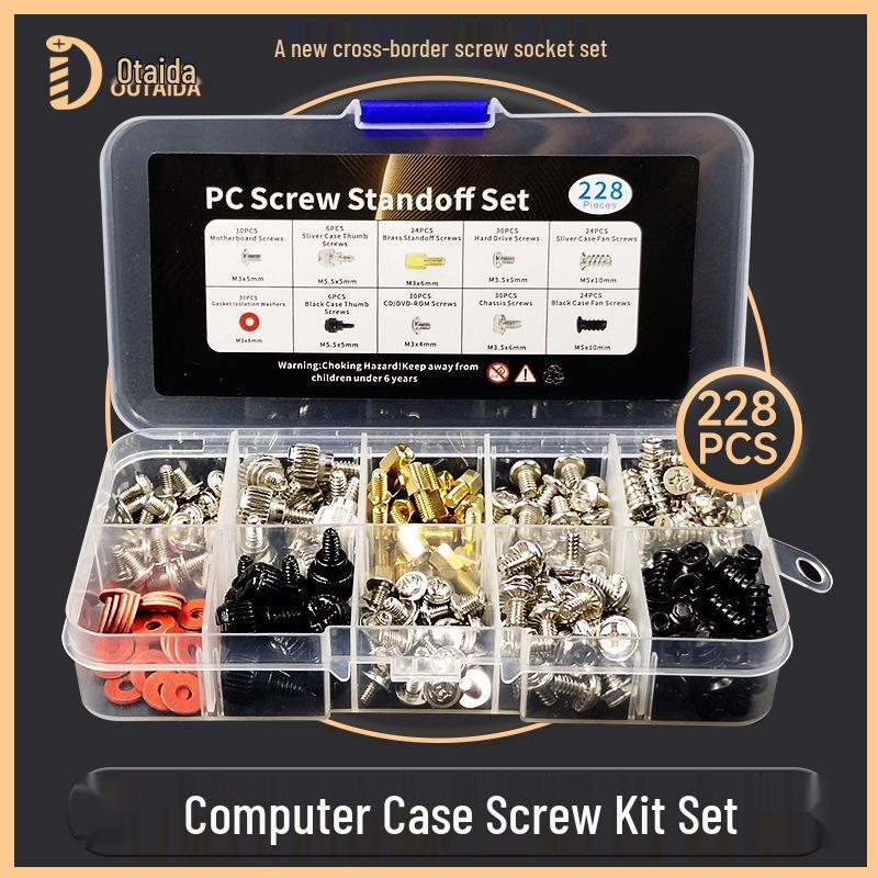 228-Piece Desktop PC Mounting Screw Set for Case, PSU, Optical Drive, HDD, and Motherboard.