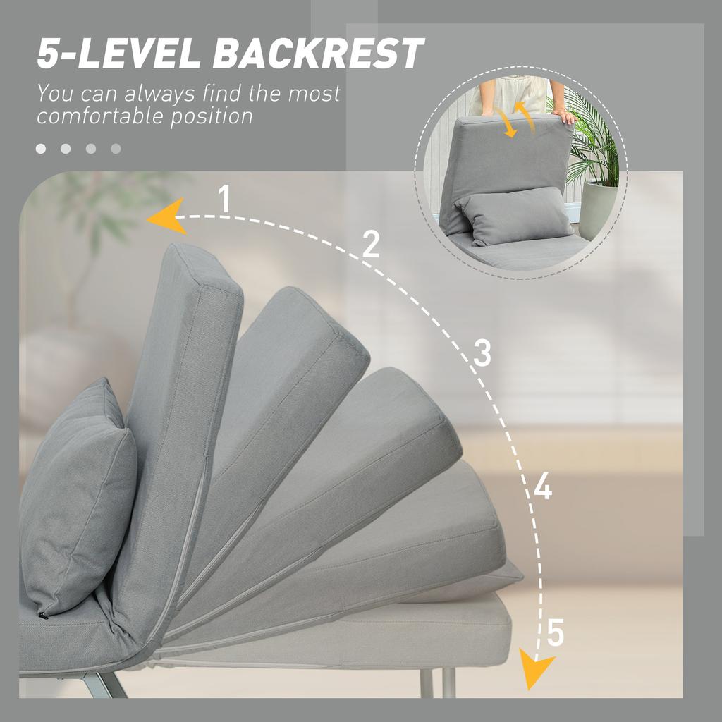 Single Sofa Bed, 3-in-1 Convertible Folding Chair Bed with Adjustable Backrest, Removable Armrests, Light Grey