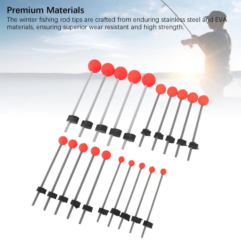 20PCS Red Ball Spring Rod Tip 8cm 10cm 14cm 16cm High Strength Winter Fishing Rod Tip Ice Fishing Equipment