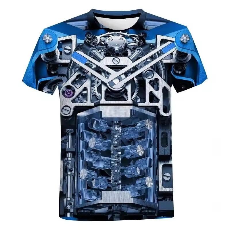 3D Engine Mechanical Print T Shirt Men Fashion Harajuku Style T Shirt Men Kids Summer Streetwear Casual Short Sleeve Tee Tops
