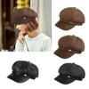 Newsboys Beret Hat Women Girl PU Leather Octagonal Hat Winter Rural Street Caps