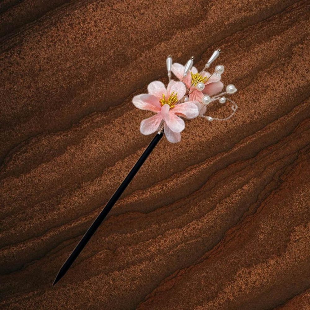 

1-Piece Handmade Floral Hair Stick Set: Pastel Fabric Flowers with Pearl Accents, Ideal for Hanfu & Traditional Looks