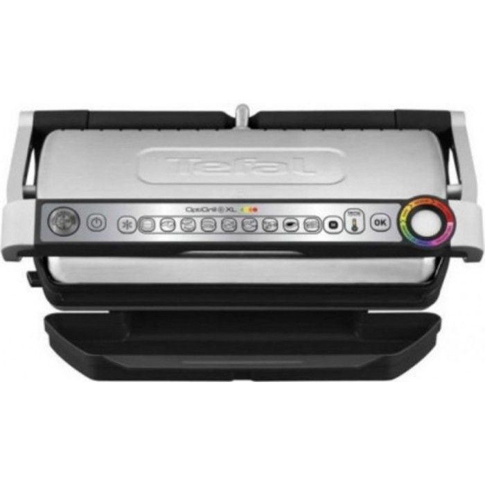 Gril électrique - tefal - optigrill xl gc722d - 2000 w - plaques anti-adhésives - indicateurs - inox/noir