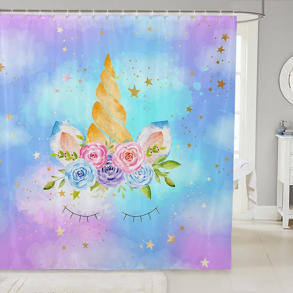 Unicorn Shower Curtain,Purple Galaxy Shower Curtains,Fantasy Starry Sky Pattern Bath Curtain for Bathroom Showers Girls Bathtub
