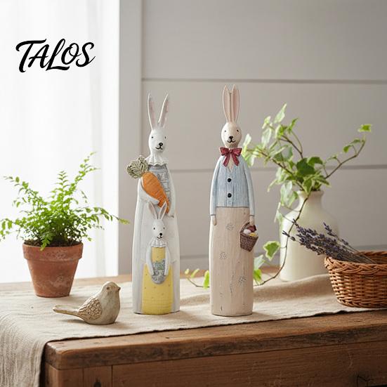 Office Desk Decoration Easter Bunny Figurine, Vintage Resin Rabbit Statue with Carrot Flower Animal Figurine For Home Basket, Spring Indoor