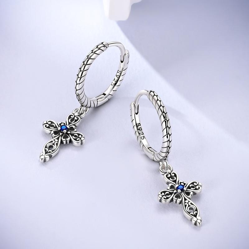 Cross Blessing Prayerful Wish-themed Blue Earrings for Women Girls Trendy Fashion Jewelry High Quality Dainty Elegant Gift