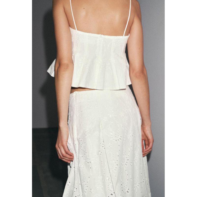 Summer Embroidered Wave-Style Wide Hem Top 4786109 Cotton Mid-Waist Embroidered Poncho Skirt 4786110