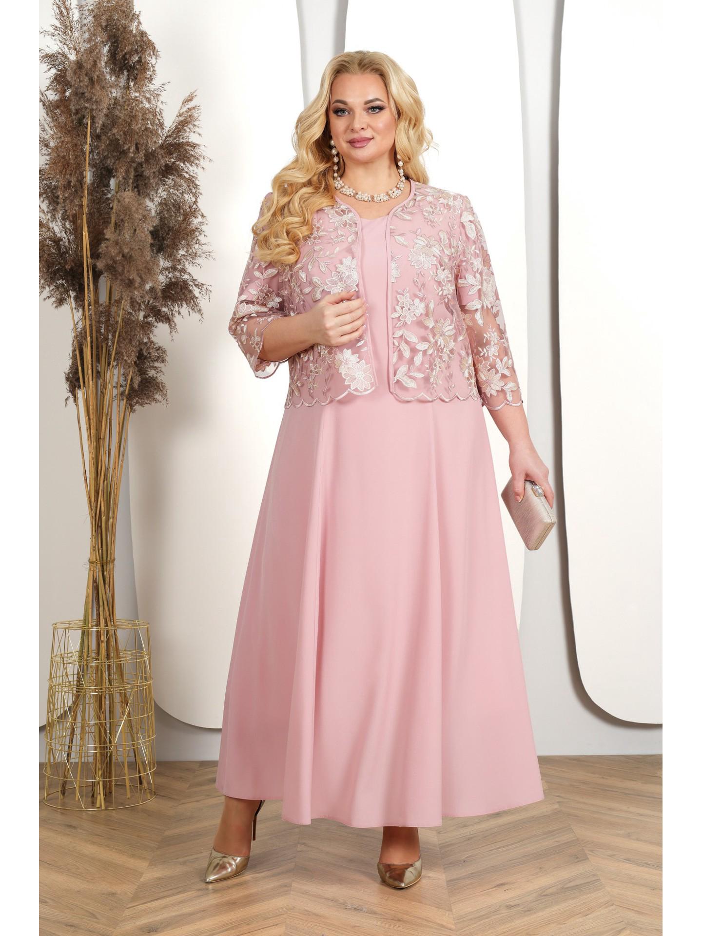 

Женский элегантный вышитый комплект из двух предметов большого размера 5XL розовый