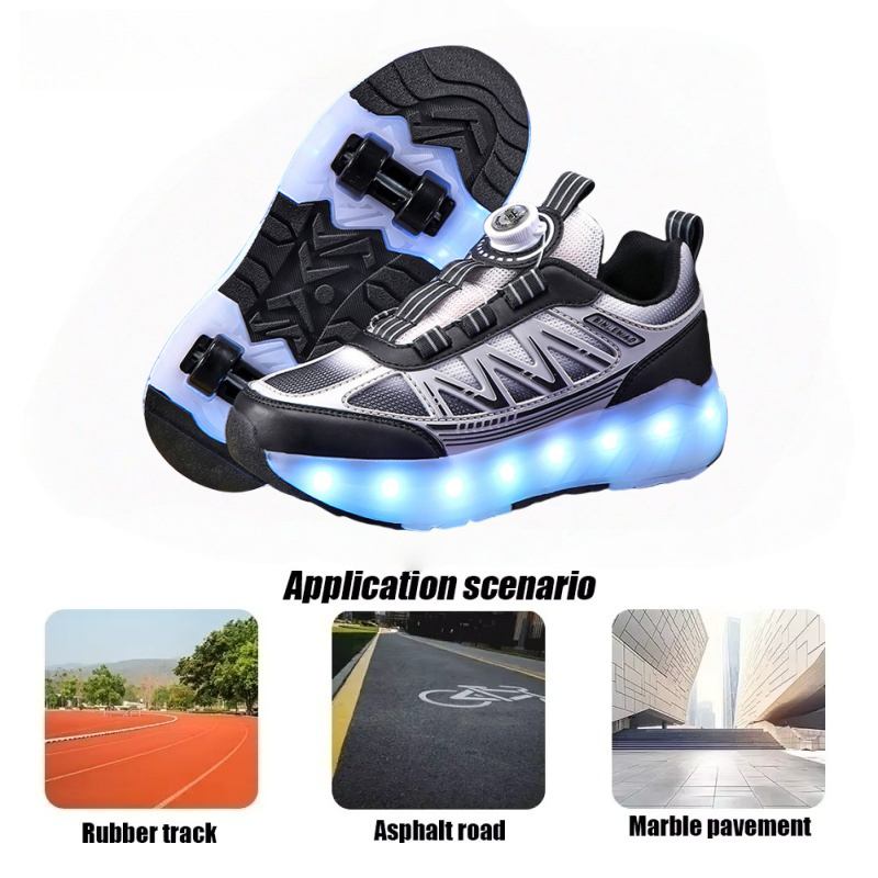 Kids Kers Roller Skate Sport Skateboard Shoes USB Charging Removeable 4 Wheels Luminous Roller Shoes Girls Boys Casual Shoes