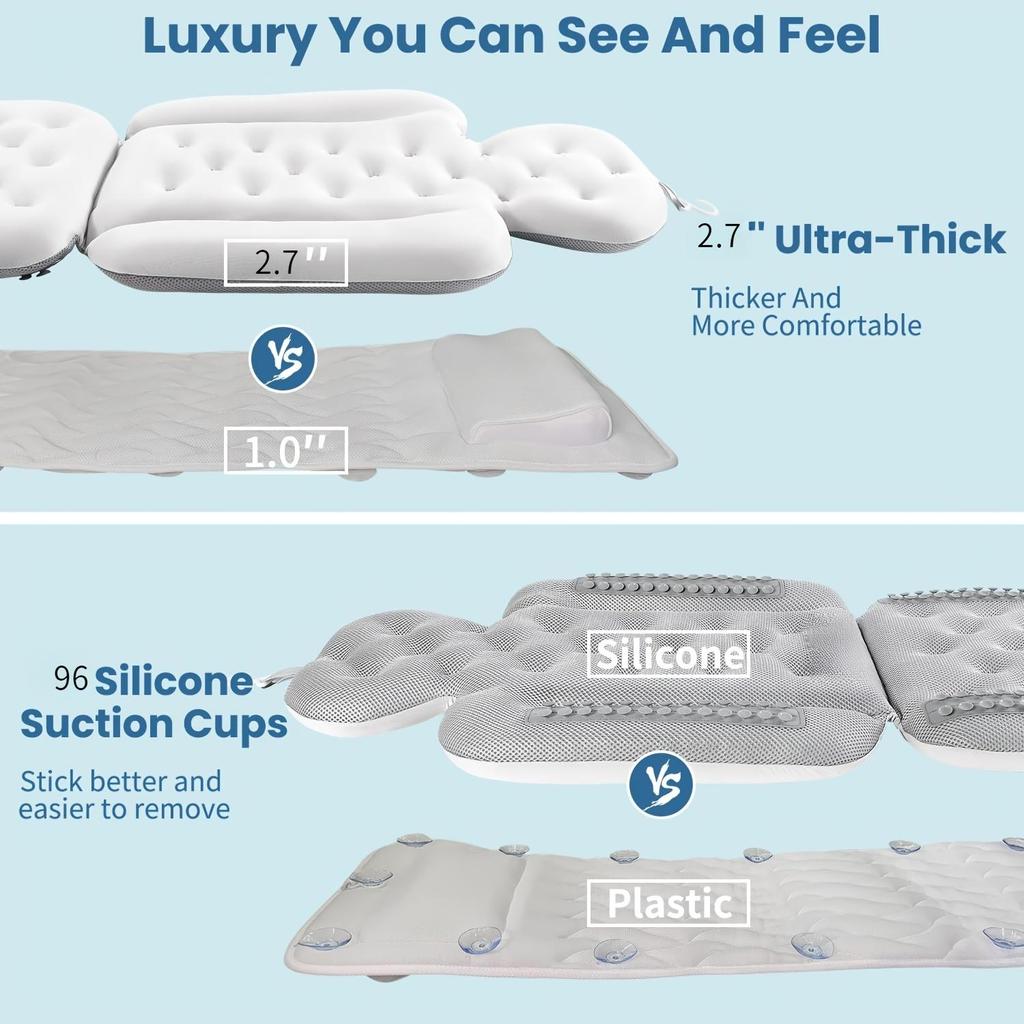 Luxury White Bath Pillow, Soft and Breathable Ergonomic Seat Pad Suitable for Home or Hotel Use, White Design with Head Support and Armrests