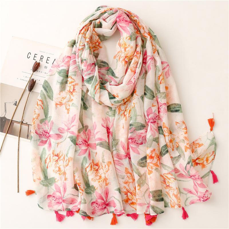Women Spain Fashion Viscose Scarf Lovely Sunflower Tassel Shawl Wrap Neck Pashmina Stole Winter Foulard Bufandas Muslim Hijab
