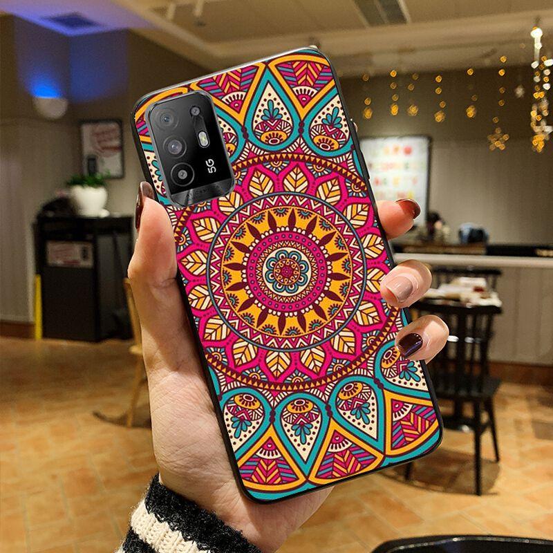 Blau gold Mandala Blume Traumfänger Hülle Handyhülle Für OPPO A74 A94 A3S A5S A9 A12 A15S A52 A53S A72 A73 2020 A91 5G Hüllen
