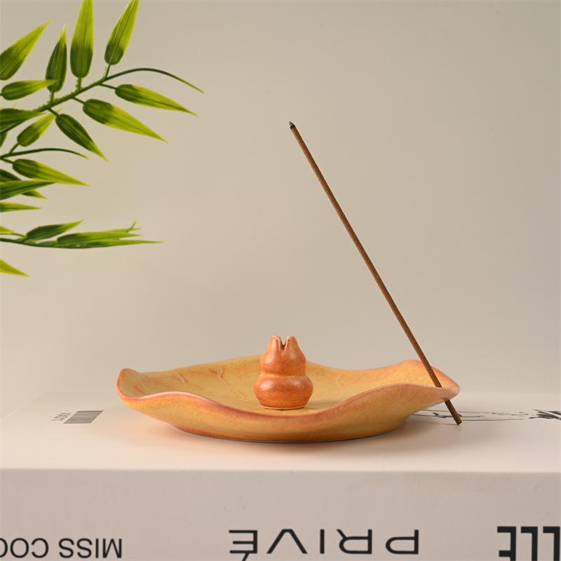 Lotus Leaf Ceramic Incense Holder for Sticks: Sandalwood Burner, Home/Study Room Decor, Tea Ceremony Tray.