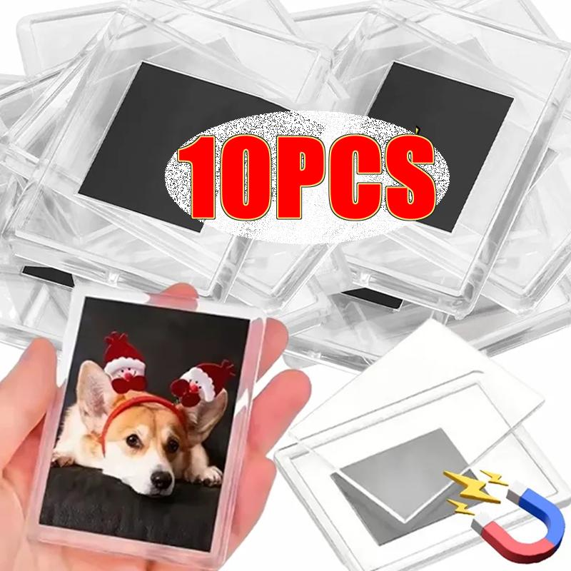10Pcs Magnet Photo Frames Picture Insert Holders Clear Magnet Photoes Holders DIY Refrigerator Magnetic Display Holder