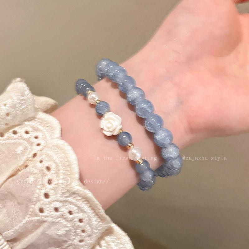 Aquamarine Camellia Bracelet Women's Niche Design High Value Student Party Beaded Jewelry