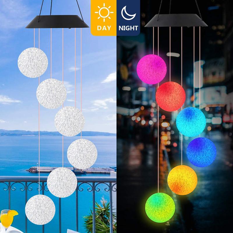 LED Solar Wind Chime Crystal Ball Hummingbird Wind Chime Light Color Changing Waterproof Hanging Solar Light For Home Garden