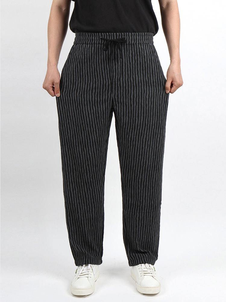 IKALOOK Casual Striped Elastic Wide Pants Bpt108
