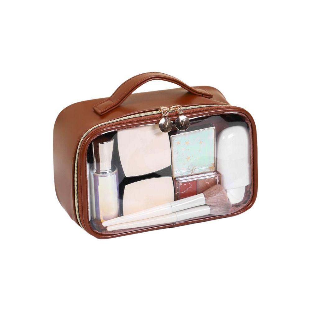 Large Capacity Storage Toiletry Bag PU PVC Clear Window Make Up Bag Waterproof Multifunctional Cosmetic Bag Travel