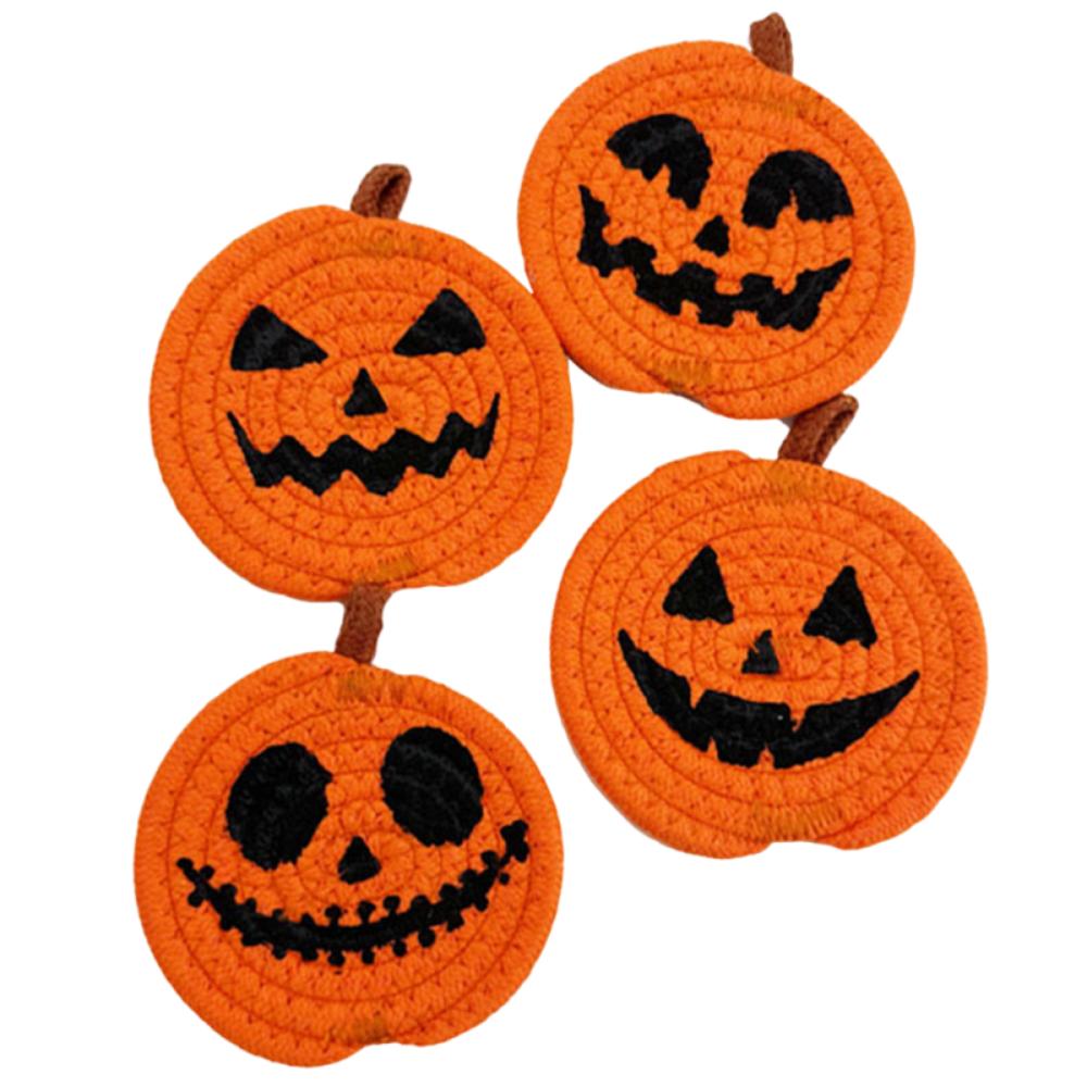 4/8Pcs Handwoven Pumpkin Shaped Coasters Creative Non-Slip Cup Mat  Halloween Decor